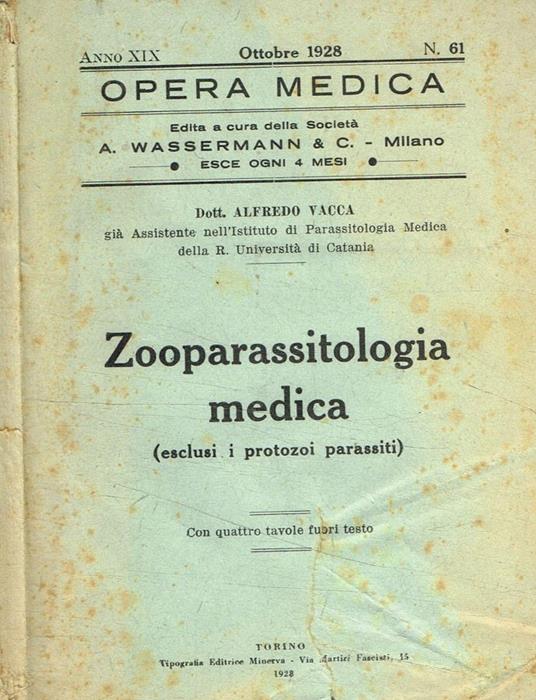 Zooparassitologia medica (esclusi i protozoi parassiti) - Alfredo Vacca - copertina