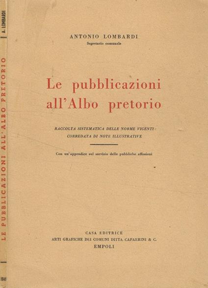 Le pubblicazioni all'albo pretorio - Antonio Lombardi - copertina