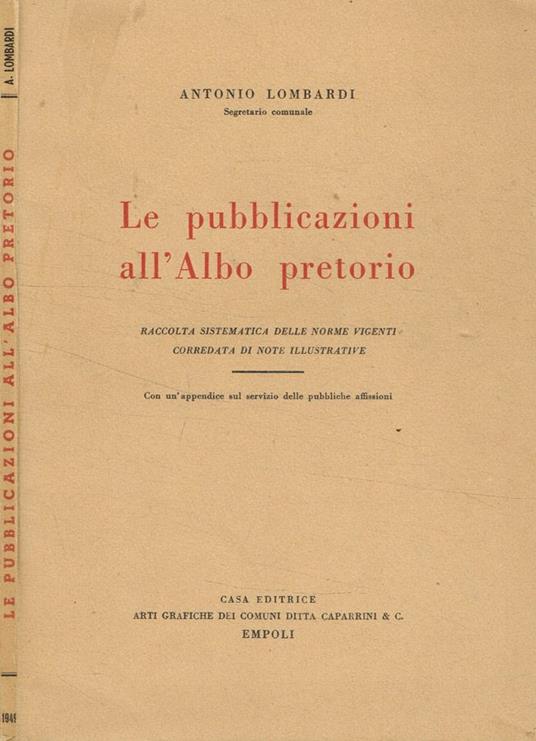 Le pubblicazioni all'albo pretorio - Antonio Lombardi - copertina