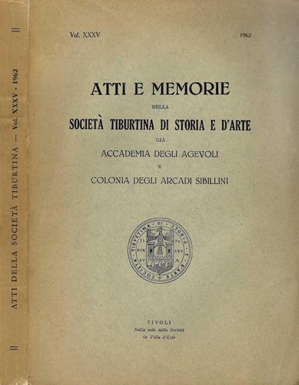 Atti e Memorie della Società Tiburtina di Storia e D'Arte - copertina