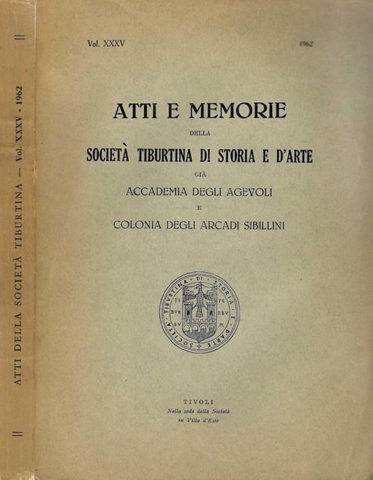 Atti e Memorie della Società Tiburtina di Storia e D'Arte - copertina