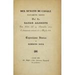 Del Senato di Casale nuovamente eretto dal Re Carlo Alberto. Con editto del 19 Settembre 1837 e solennemente costituito a d√¨ 17 Aprile 1838. Esposizione storica.