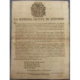 La suprema giunta di governo. Annuncio dei festeggiamenti in onore di Ferdinando IV il sovrano che ha liberato lo Stato dalla dominazione francese - copertina