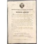 Notificazione. Imperiale Regio Governo di Venezia. La leva obbligatoria in Marina, nell'anno 1842, si attesta a 200 soldati. Tutti coloro che diserteranno verranno puniti