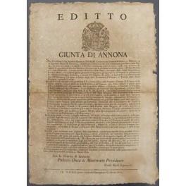 Editto Giunta di Annona. Obbligo per i proprietari terrieri, i coloni e gli affittuari di consegnare le Assegne per le terre e le tenute di loro proprietà a cui si aggiunge la messa a coltura delle terre incolte - copertina