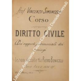 Corso di diritto civile. Dei rapporti patrimoniali dei coniugi. Lezioni raccolte da Pietro Bonicelli. Pavia anno 1896-97 - copertina