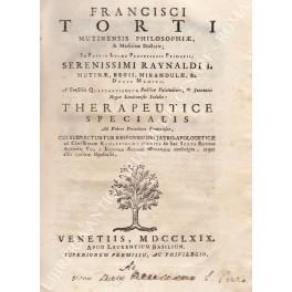 Therapeutice specialis ad febres periodicas perniciosas, cui subnectuntur responsiones Jatro-apologeticae ad clarissimum Ramazzinum. Addita in hac sexta editione auctoris vita a Ludovico Antonio Muratorio conscripta, atque aliis ejusdem Opusculis - copertina