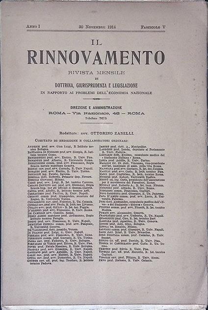 Il Rinnovamento. Anno I - Fasc. V - copertina