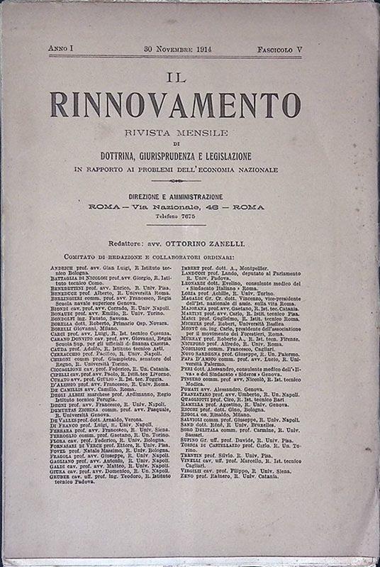 Il Rinnovamento. Anno I - Fasc. V - copertina