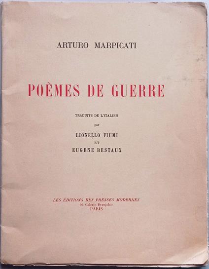 Poémes de guerre - Arturo Marpicati - copertina