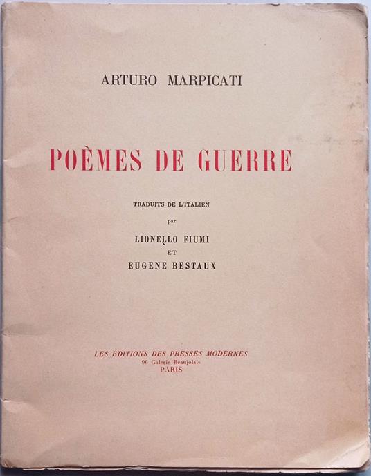 Poémes de guerre - Arturo Marpicati - copertina