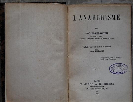 L' Anarchisme - copertina