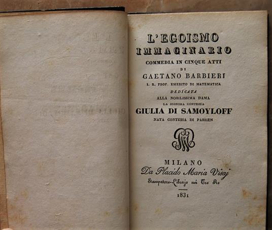 L' Egoismo Immaginario. Commedia In Cinque Atti - copertina