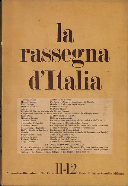 La rassegna d'Italia. N. 11-12, novembre-dicembre 1949 - Sergio Solmi - copertina