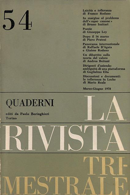 Quaderni della Rivista Trimestrale. N. 54, Marzo-Giugno 1978 - Mario Reale - copertina
