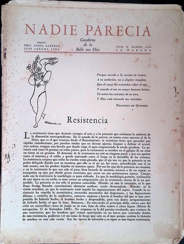 Nadie Parecia. Cuaderno de lo Bello con Dios. N. X marzo 1944