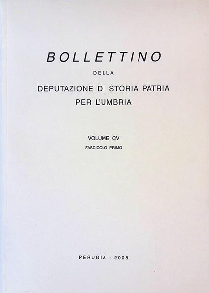Bollettino della Deputazione di Storia Patria per l'Umbria. Volume CV. Fascicolo primo - copertina