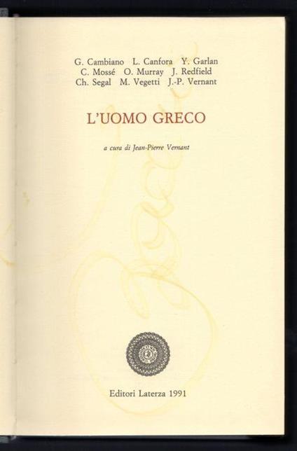 L' uomo greco - Jean-Pierre Vernant - copertina