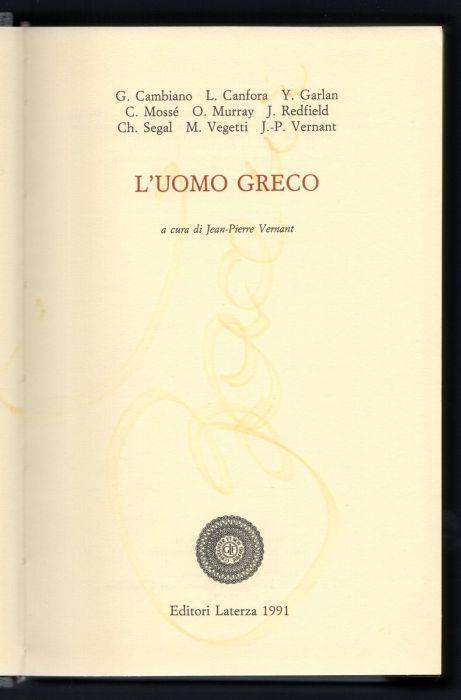 L' uomo greco - Jean-Pierre Vernant - copertina