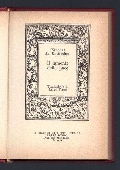 Il lamento della Pace - Erasmo da Rotterdam - copertina