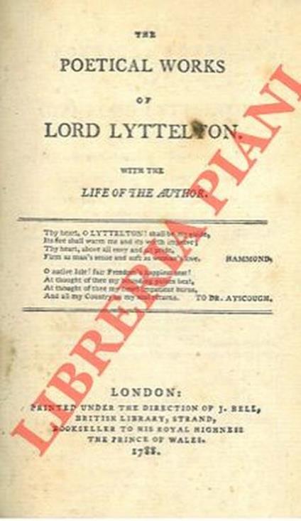 Poetical works of Lord Lyttelton with the life of the author - Adrian Lyttelton - copertina