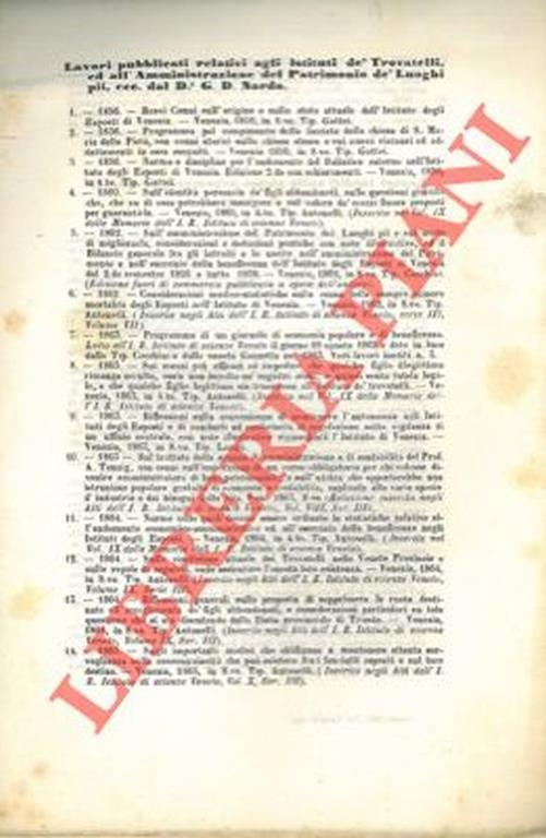 Lavori pubblicati relativi agli Istituti de' Trovatelli ed all'Amministrazione del Patrimonio de' Luoghi Pii, ecc - Giandomenico Nardo - copertina