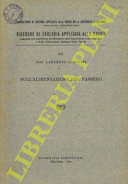 Sull'alimentazione del passero - Lamberto Leporati - copertina