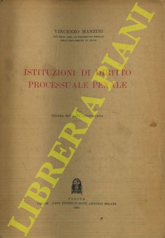 Istituzioni di diritto processuale penale - Vincenzo Manzini - copertina