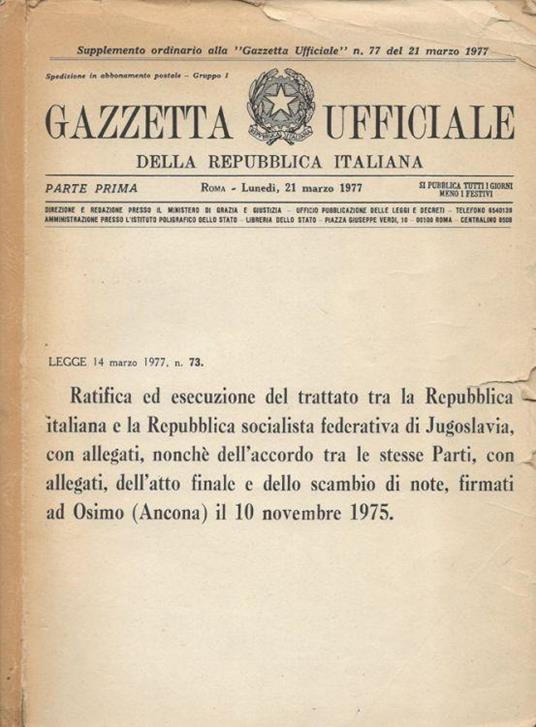 Gazzetta Ufficiale della Repubblica Italiana - Parte I - 21 Marzo 1977 (Supplemento ordinario alla Gazzetta Ufficiale n. 77 del 21 marzo 1977) - copertina