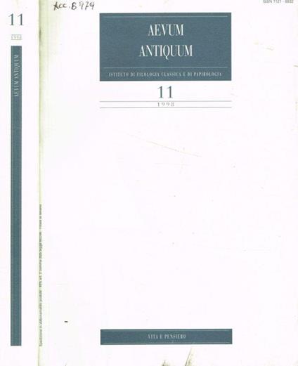 Aevum antiquum. Istituto di filologia classica e di papirologia. N.11, anno 1998 - Antonio Martina - copertina