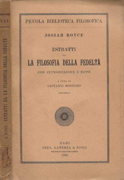 Estratti da Filosofia della fedeltà - Josiah Royce - copertina