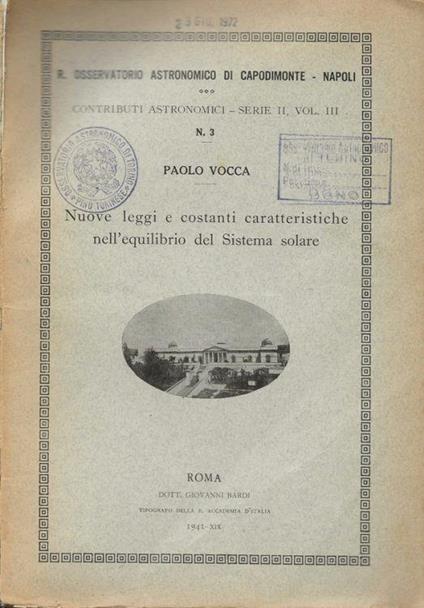 Nuove leggi e costanti caratteristiche nell’equilibrio del Sistema Solare - Paolo Vocca - copertina