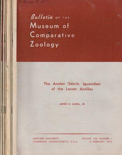 Bulletin of the Museum of Comparative Zoology. Vol.143, 1972, 6 fasc - copertina