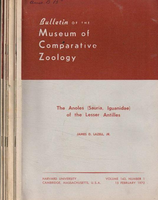 Bulletin of the Museum of Comparative Zoology. Vol.143, 1972, 6 fasc - copertina