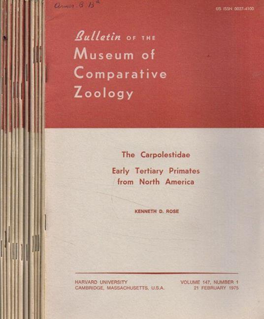 Bulletin of the Museum of Comparative Zoology. Vol.147, 1975-1977, 12 fasc - copertina