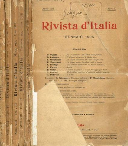 Rivista d'Italia. Lettere, scienza ed arti. Anno VIII, 1905, fasc.I II III IV V - copertina