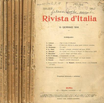 Rivista d'Italia. Lettere, scienza ed arti. Anno XVII, 1914, fasc.I III IV V VI VIII IX X XII - copertina