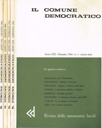 Il comune democratico. Rivista delle autonomie locali. Anno XXI, 1966, n.1, 2, 3, 6 - Enzo Santarelli - copertina