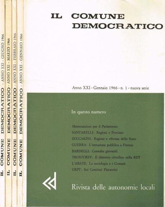 Il comune democratico. Rivista delle autonomie locali. Anno XXI, 1966, n.1, 2, 3, 6 - Enzo Santarelli - copertina