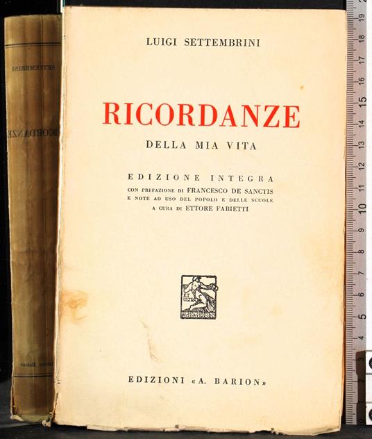 Ricordanze della mia vita - Luigi Settembrini - copertina
