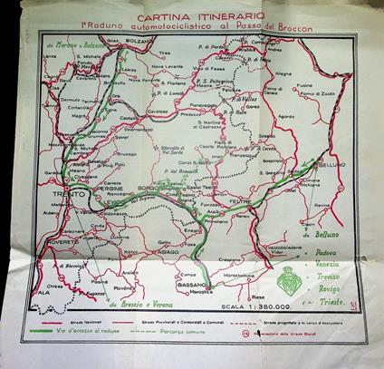Cartina itinerario: I° Raduno automotociclistico al Passo del Broccon - copertina