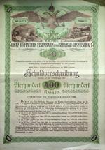 K.K. Priv. Graz-Köflacher Eisenbahn- und Bergbau-Gesellschaft: Schuldverschreibung: Vierhundert 400 Vierhundert Kronen: Serie 0,271 - Nummer 1