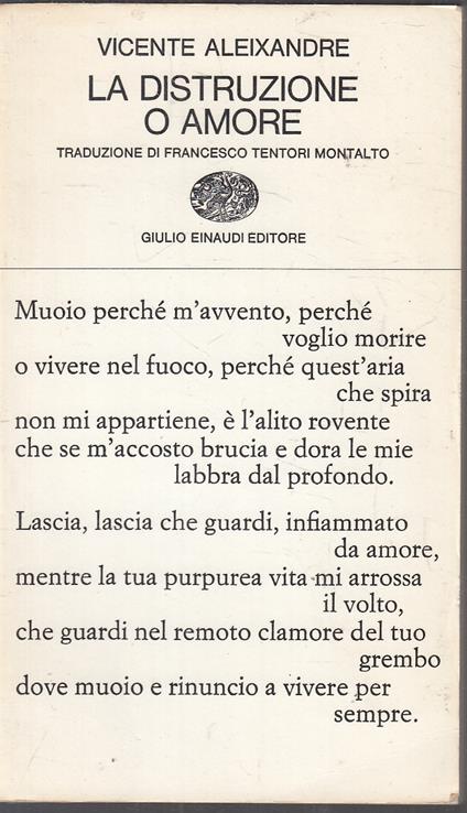 La Distruzione O Amore - Vicente Aleixandre - Einaudi- Poesia - Vicente Aleixandre - copertina