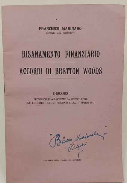 Risanamento Finanziario Accordi Di Bretton Woods - Francesco Marino - copertina