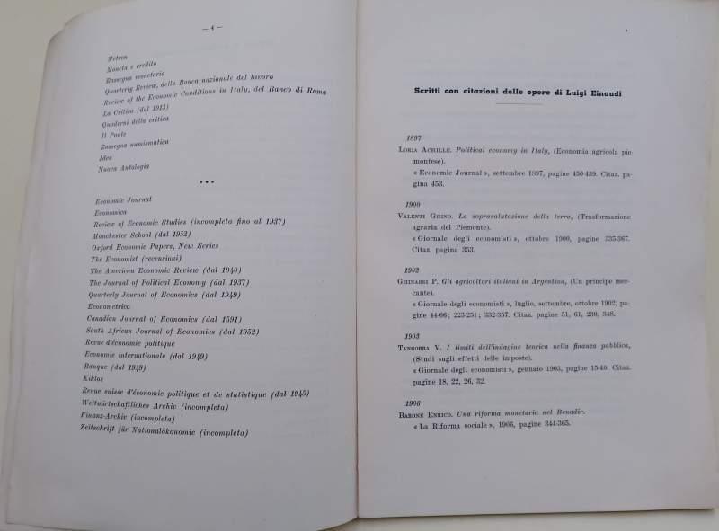 SCRITTI NEI QUALI SI FA RIFERIMENTO AL PENSIERO ECONOMICO DI lUIGI EINAUDI E RECENSIONI DI SUE OPERE