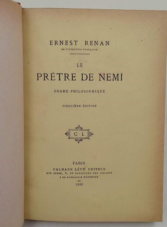 Le Pretre De Nemi-Drame Philosophique - Ernest Renan - copertina
