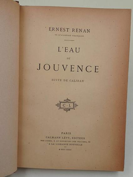L' Eau De Jouvence-Suite De Caliban - Ernest Renan - copertina