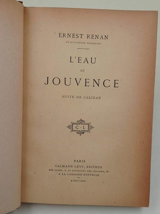 L' Eau De Jouvence-Suite De Caliban - Ernest Renan - copertina