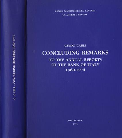 Concluding Remarks 1960 - 1974 - Guido Carli - copertina