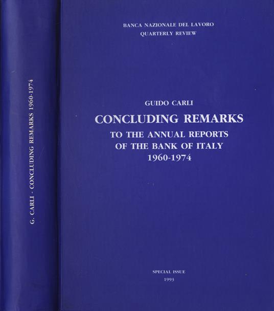 Concluding Remarks 1960 - 1974 - Guido Carli - copertina
